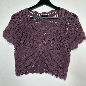 Mango Crochet Short Sleeveve Sweater Top Overlay